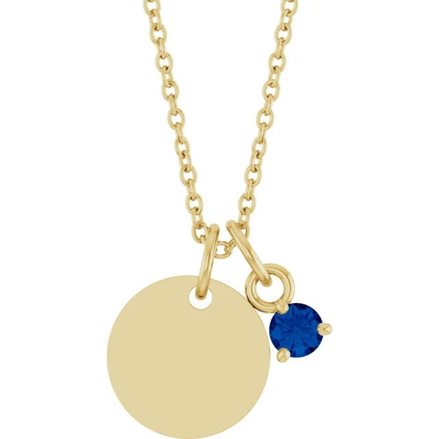 September Blue Sapphire Engravable Birthstone Necklace