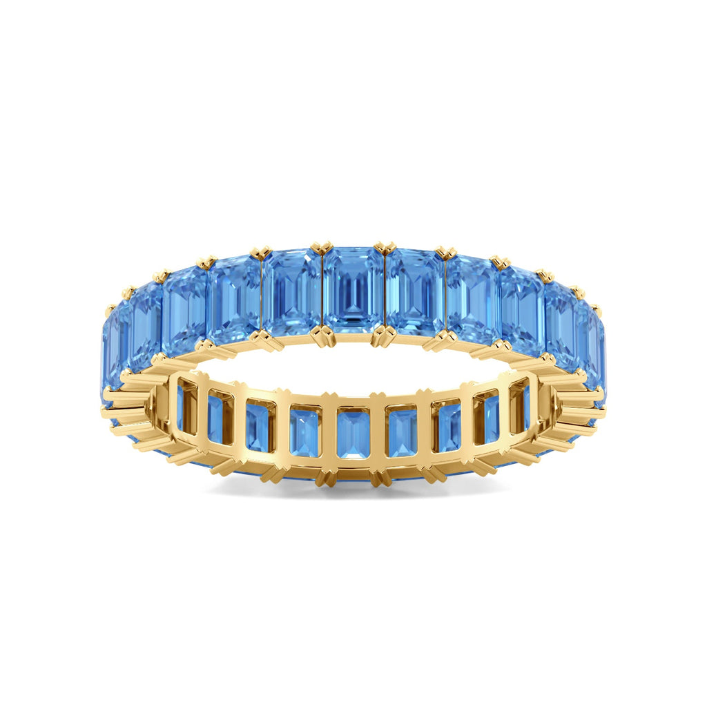 Gold Blue Emerald Cut Eternity Band