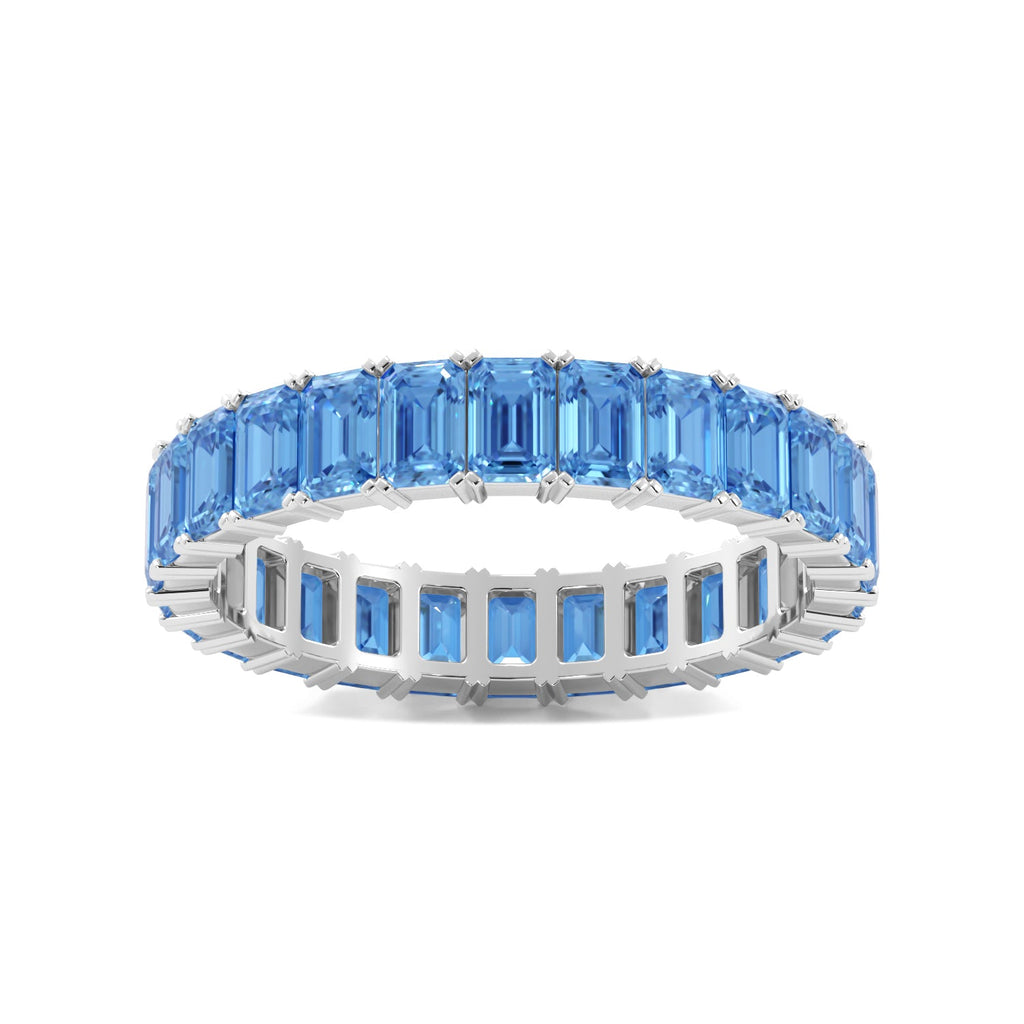 Blue Emerald Cut Eternity Band