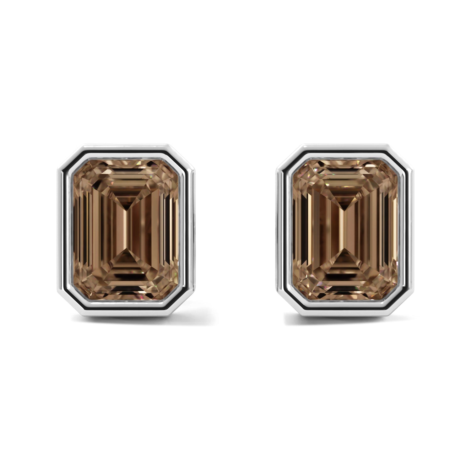 Champagne Emerald Cut Bezel Stud Earrings