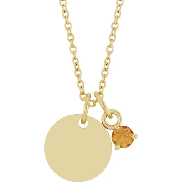November Citrine Engravable Birthstone Necklace