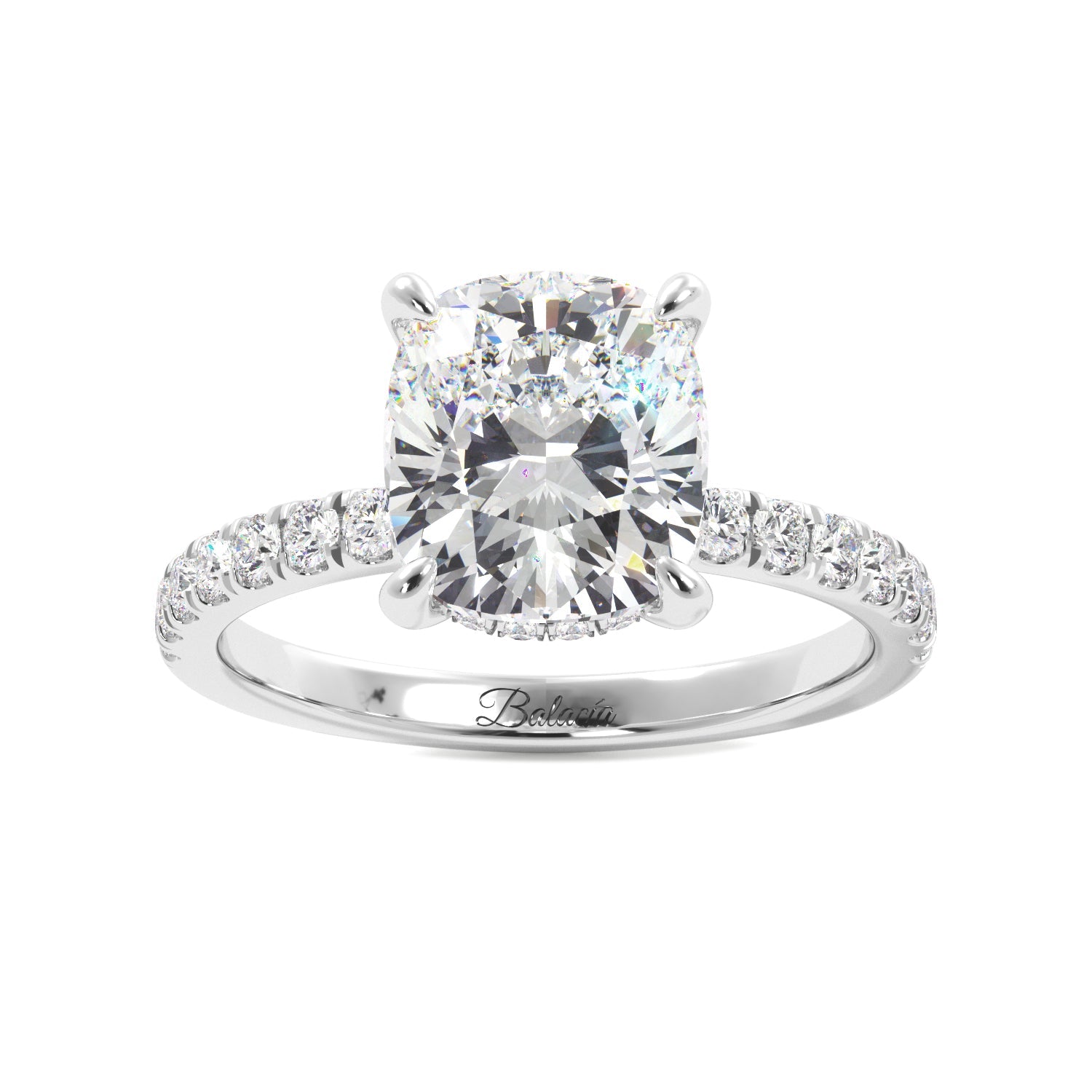 Cushion Cut 1/2 Eternity with Halo Engagement Ring - Balacia