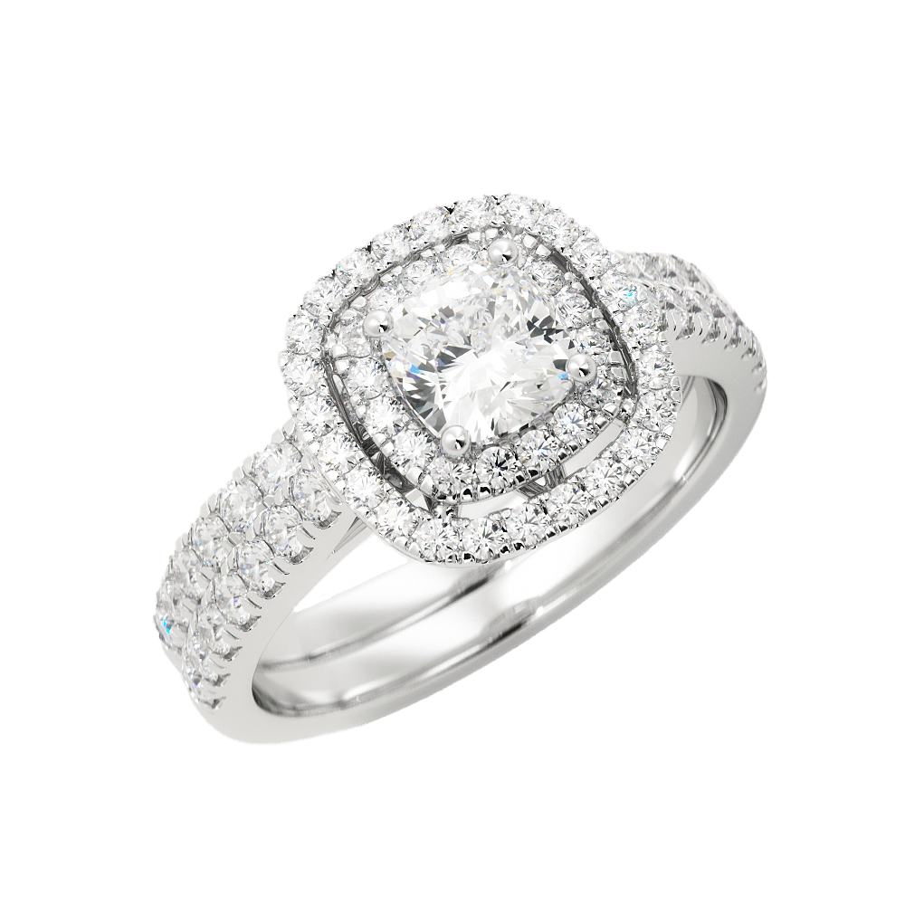 Cushion Cut Diamond Engagement Ring Sparkling Halo Pavé Band - Balacia