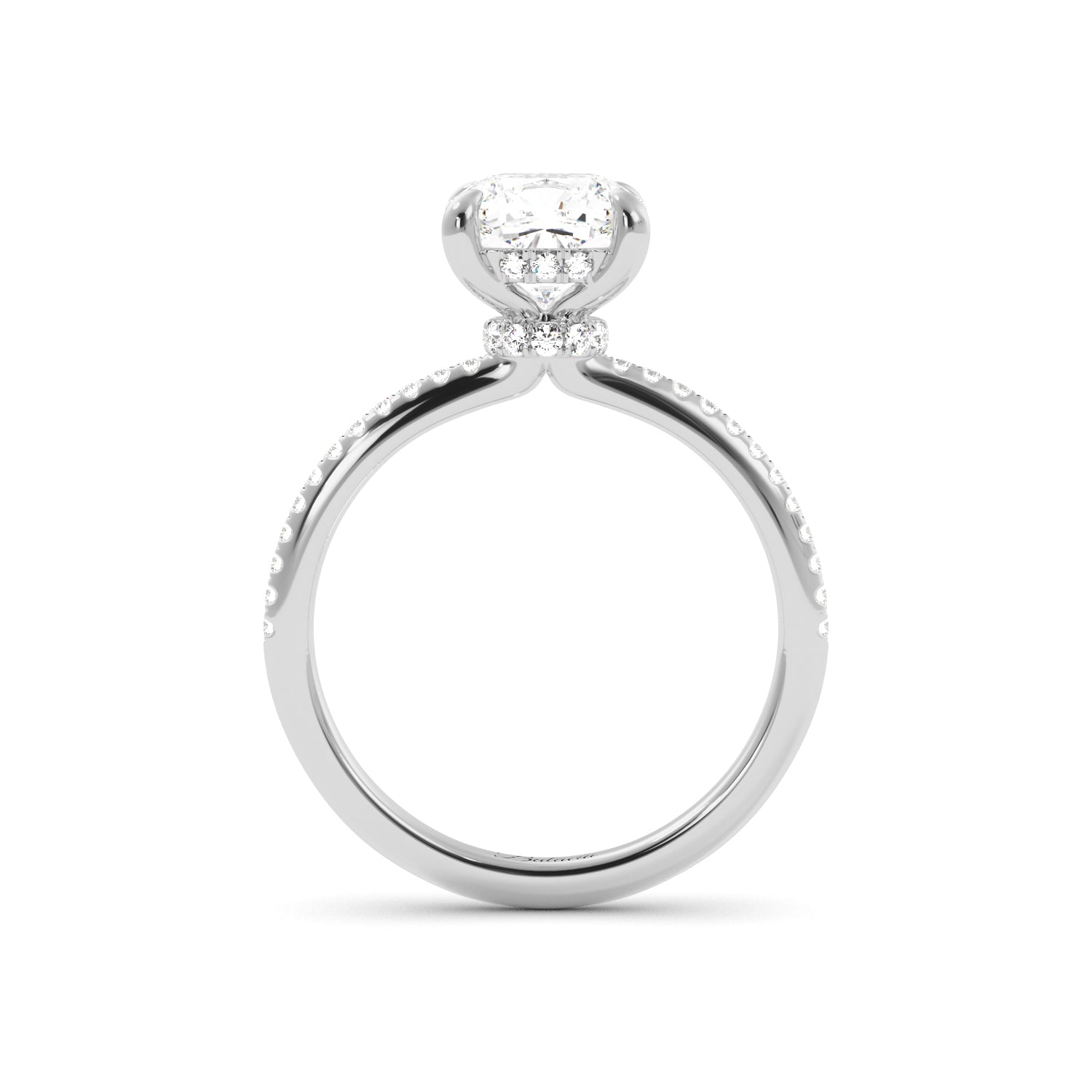 Cushion Cut Diamond Hidden Halo Engagement Ring