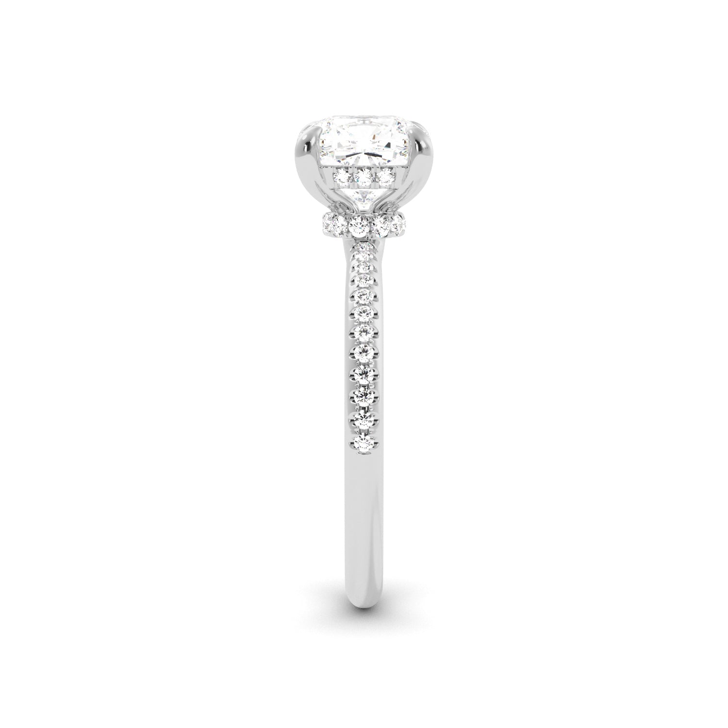 Cushion Cut Diamond Hidden Halo Engagement Ring