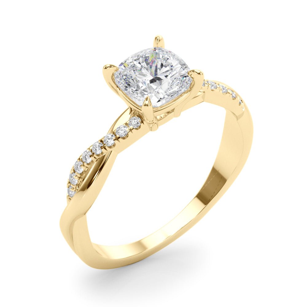 Cushion Cut Diamond Twist Engagement Ring Yellow Gold Side
