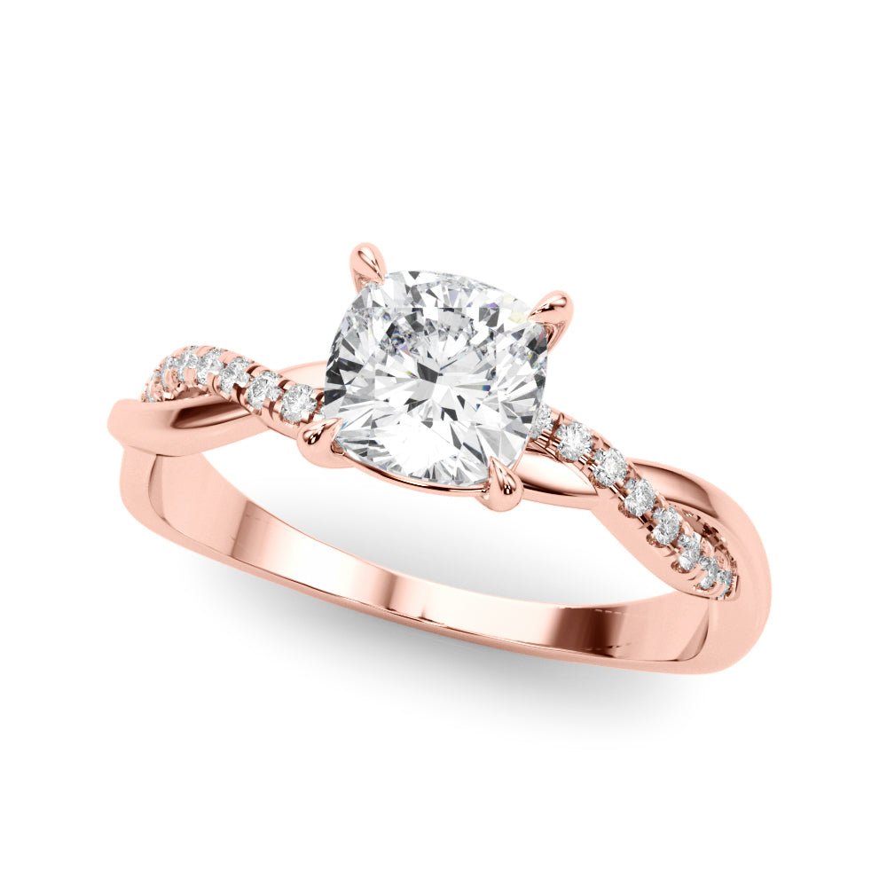 Cushion Cut Diamond Twist Engagement Ring Rose Gold