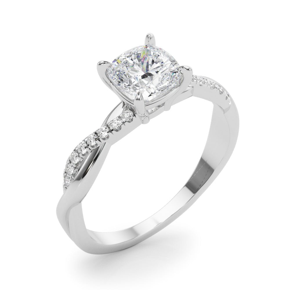 Cushion Cut Diamond Twist Engagement Ring White Gold