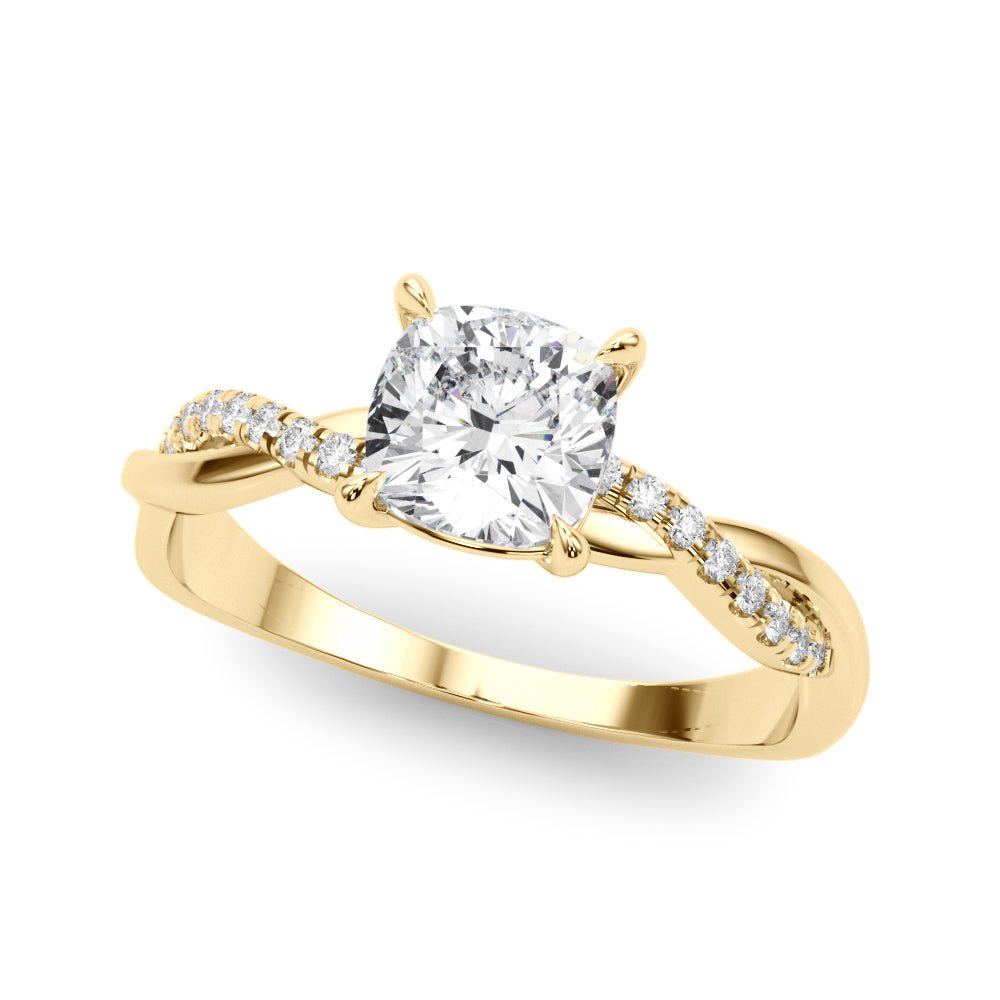 Cushion Cut Diamond Twist Engagement Ring Yellow Gold