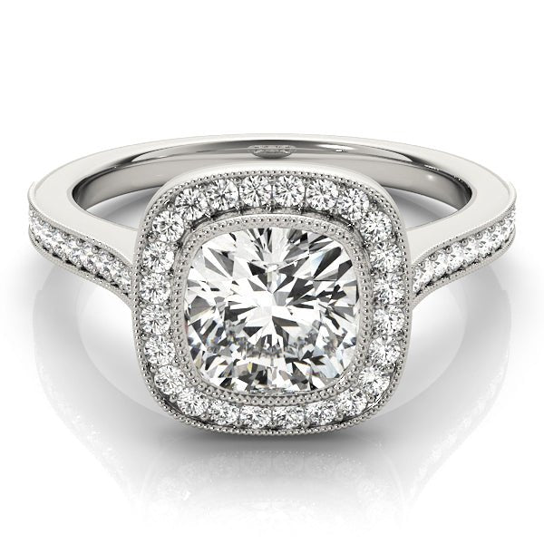 Cushion Cut Diamond Vintage Halo Engagement Ring White Gold