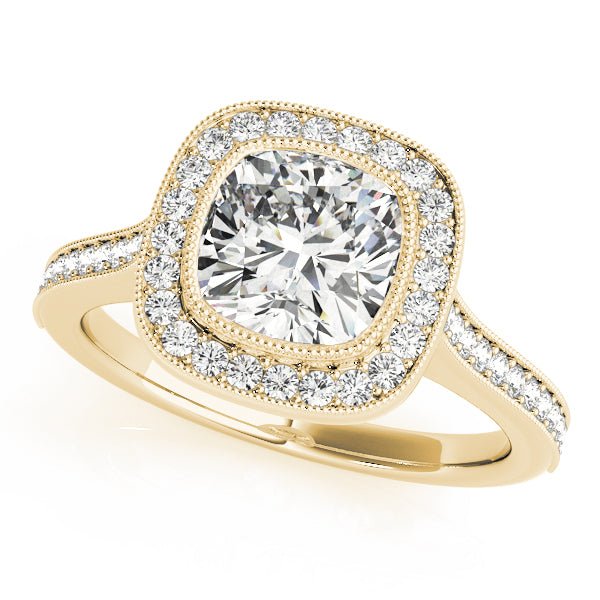 Cushion Cut Diamond Vintage Halo Engagement Ring Yellow Gold 