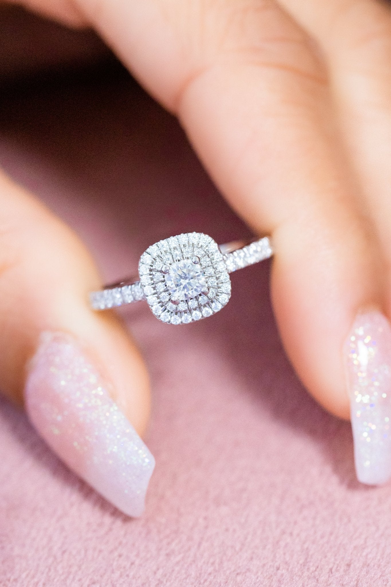 Cushion Cut Double Halo Natural Diamond Engagement Ring - Balacia