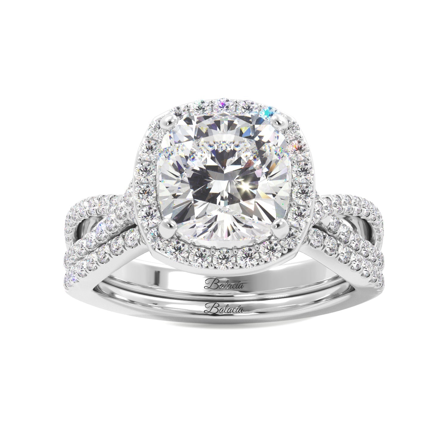 Cushion Cut Halo Twist Band Ring Set - Balacia