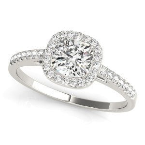 Cushion Cut Moissanite Halo Engagement Ring Hidden Pave Band - Balacia