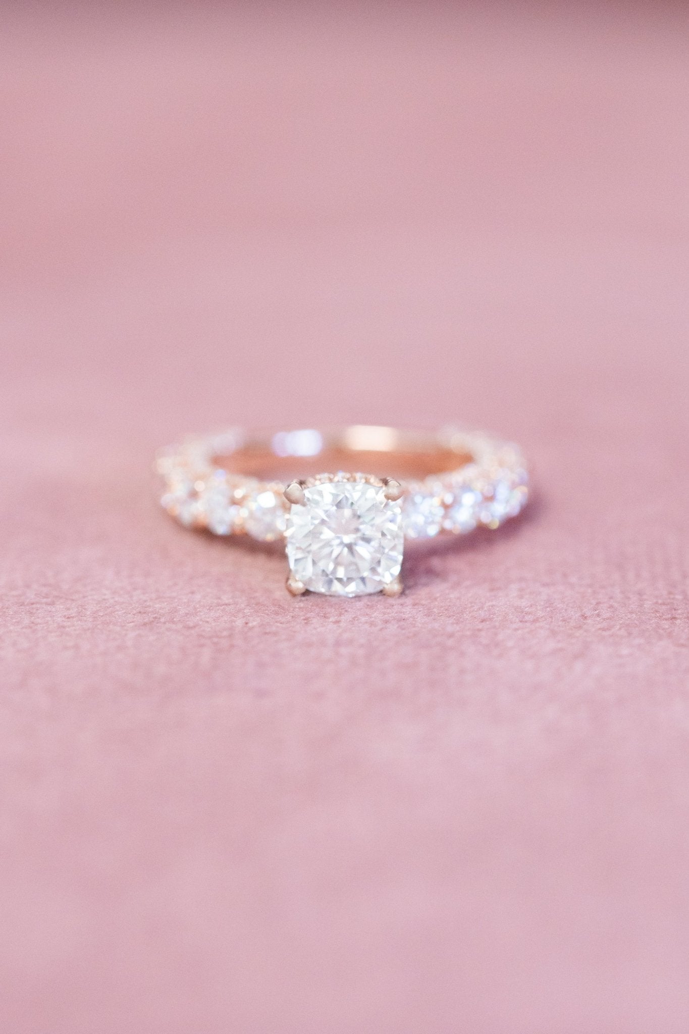 Cushion Cut Moissanite Pavé Set Hidden Halo Engagement Ring - Balacia