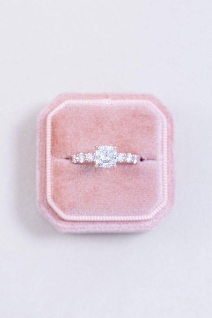 Cushion Cut Moissanite Pavé Set Hidden Halo Engagement Ring - Balacia