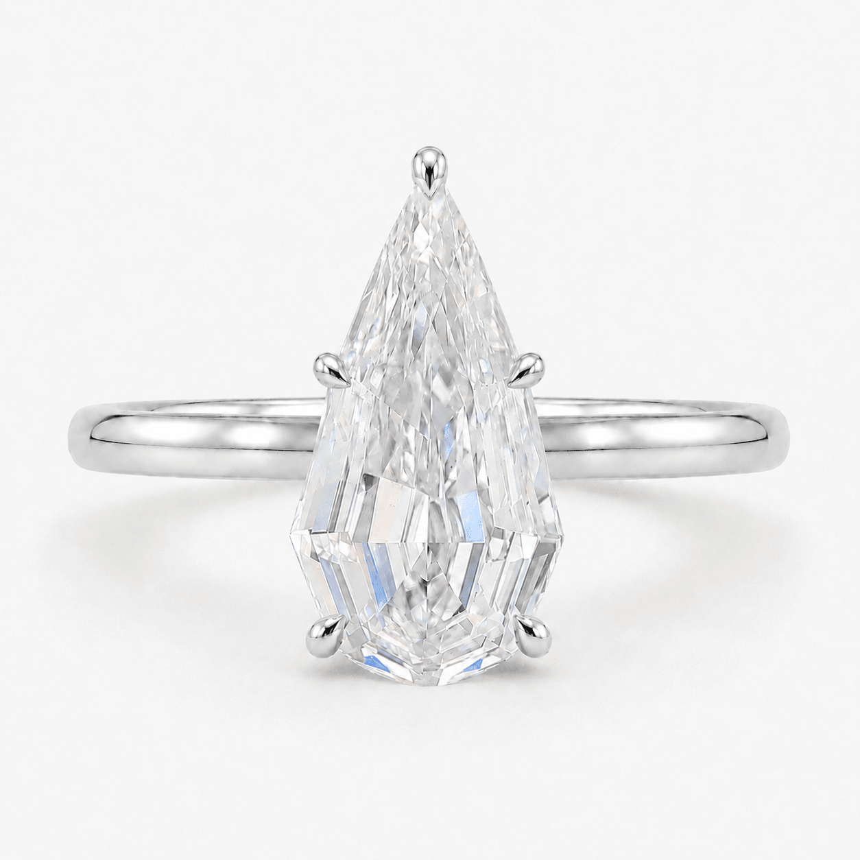 Step Cut Pear Diamond Solitaire Engagement Ring White Gold
