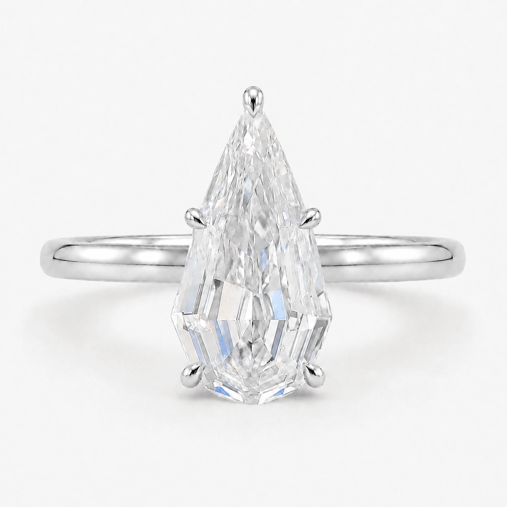 Step Cut Pear Diamond Solitaire Engagement Ring White Gold