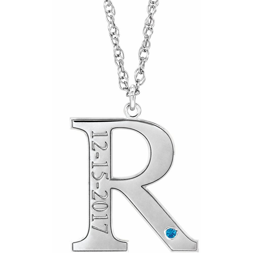 Custom Engraved Initial Pendant with Birthstone - Balacia