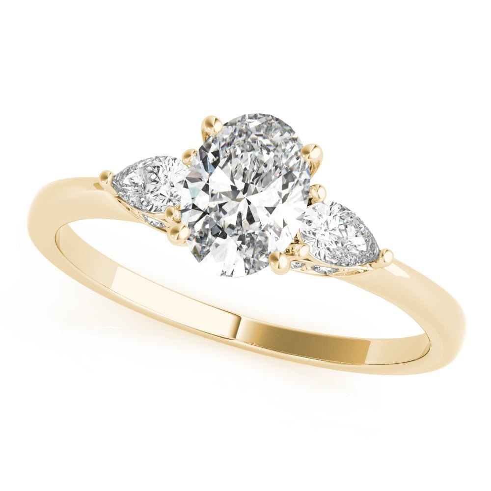 Yellow Gold Oval Diamond with Pear Sides Engagement Ring