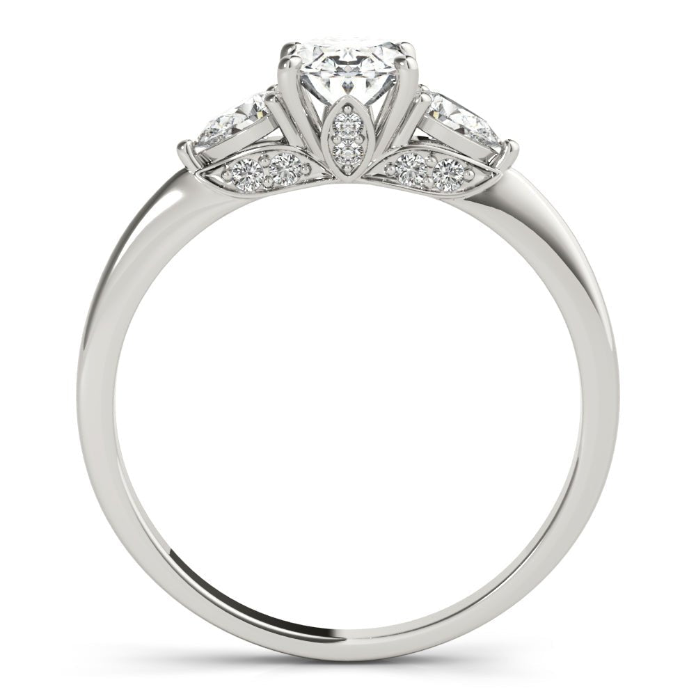 White Gold Oval Diamond with Pear Sides Engagement Ring Side View