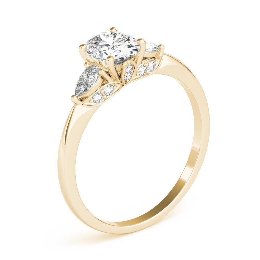 Yellow Gold Oval Diamond with Pear Sides Engagement Ring Side