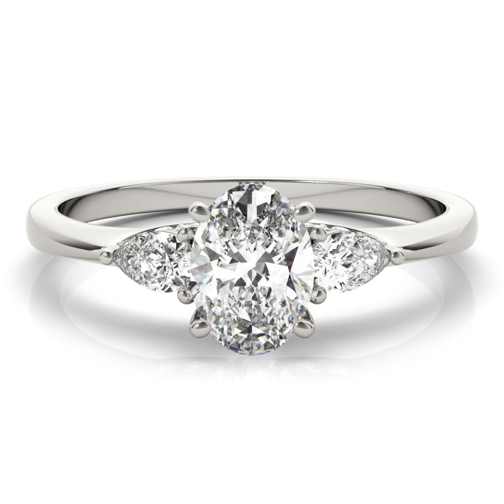 Oval Diamond with Pear Sides White Gold Engagement Ring