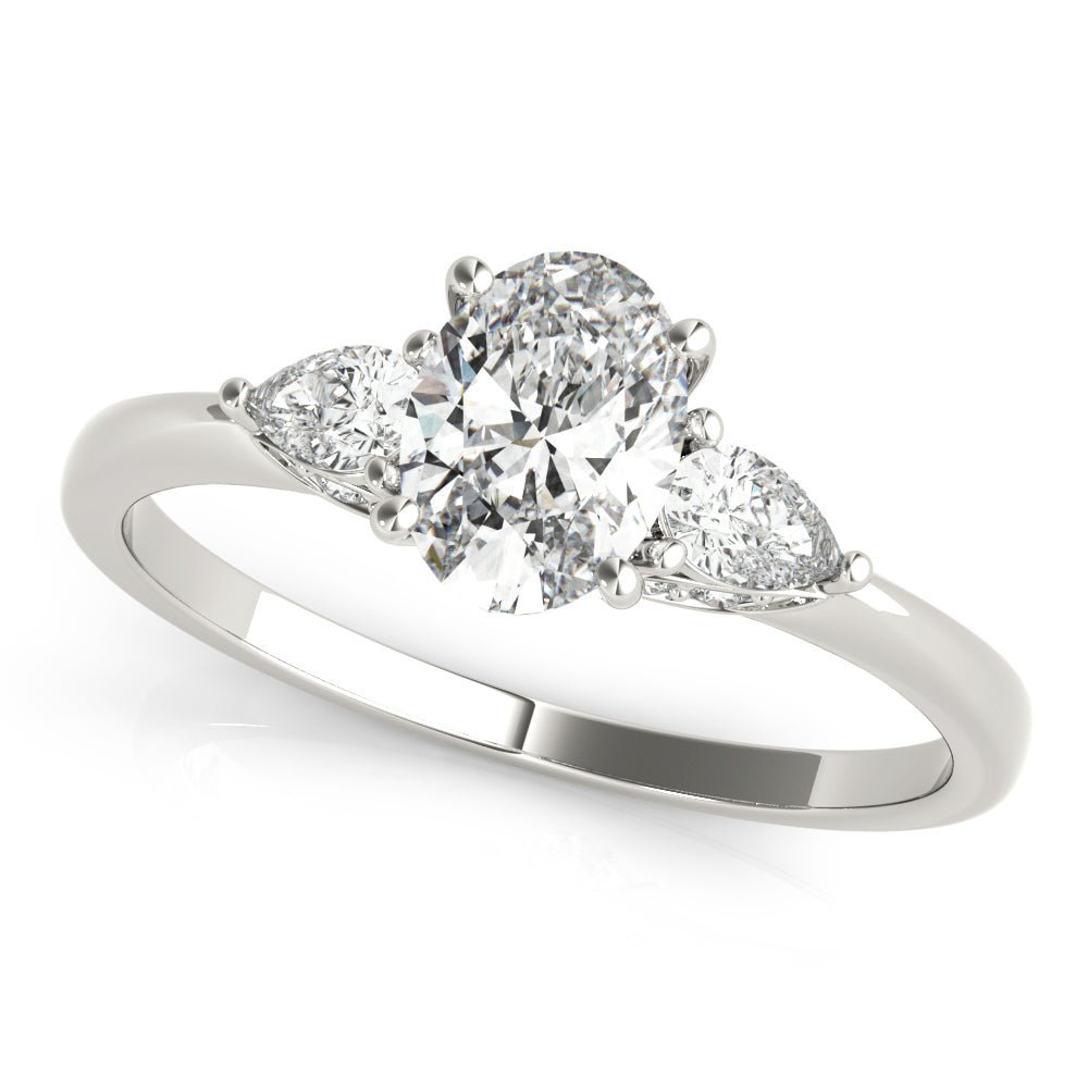 White Gold Oval Diamond with Pear Sides Engagement Ring