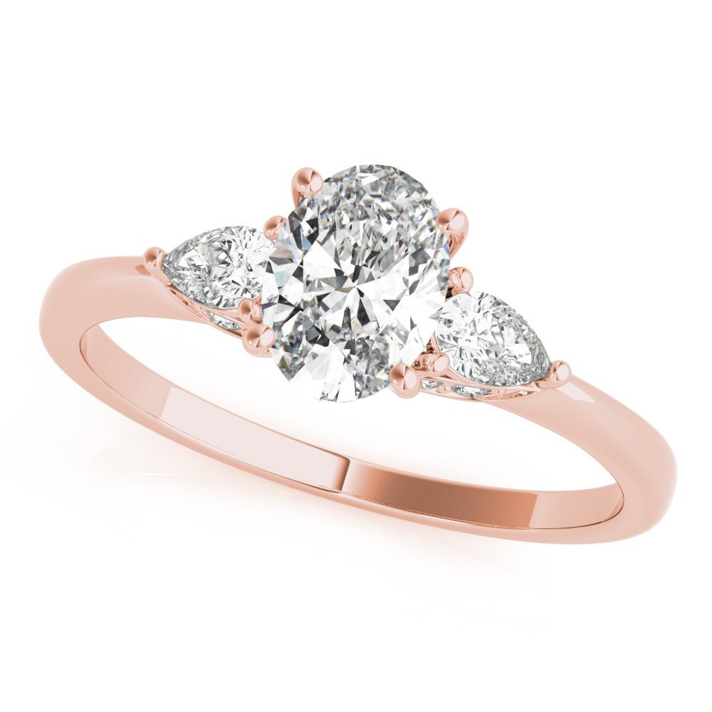 Rose Gold Oval Diamond with Pear Sides Engagement Ring