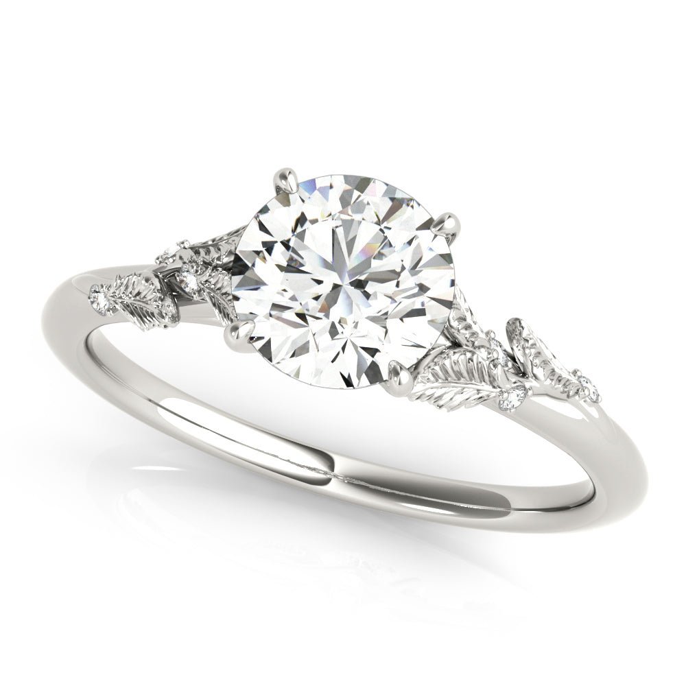 White Gold Round Leaves Engagement Ring
