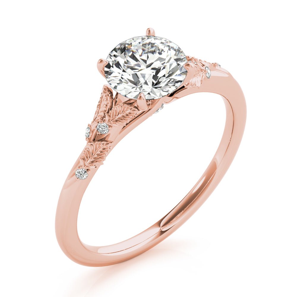 Round Leaves Rose Gold Engagement Ring Side