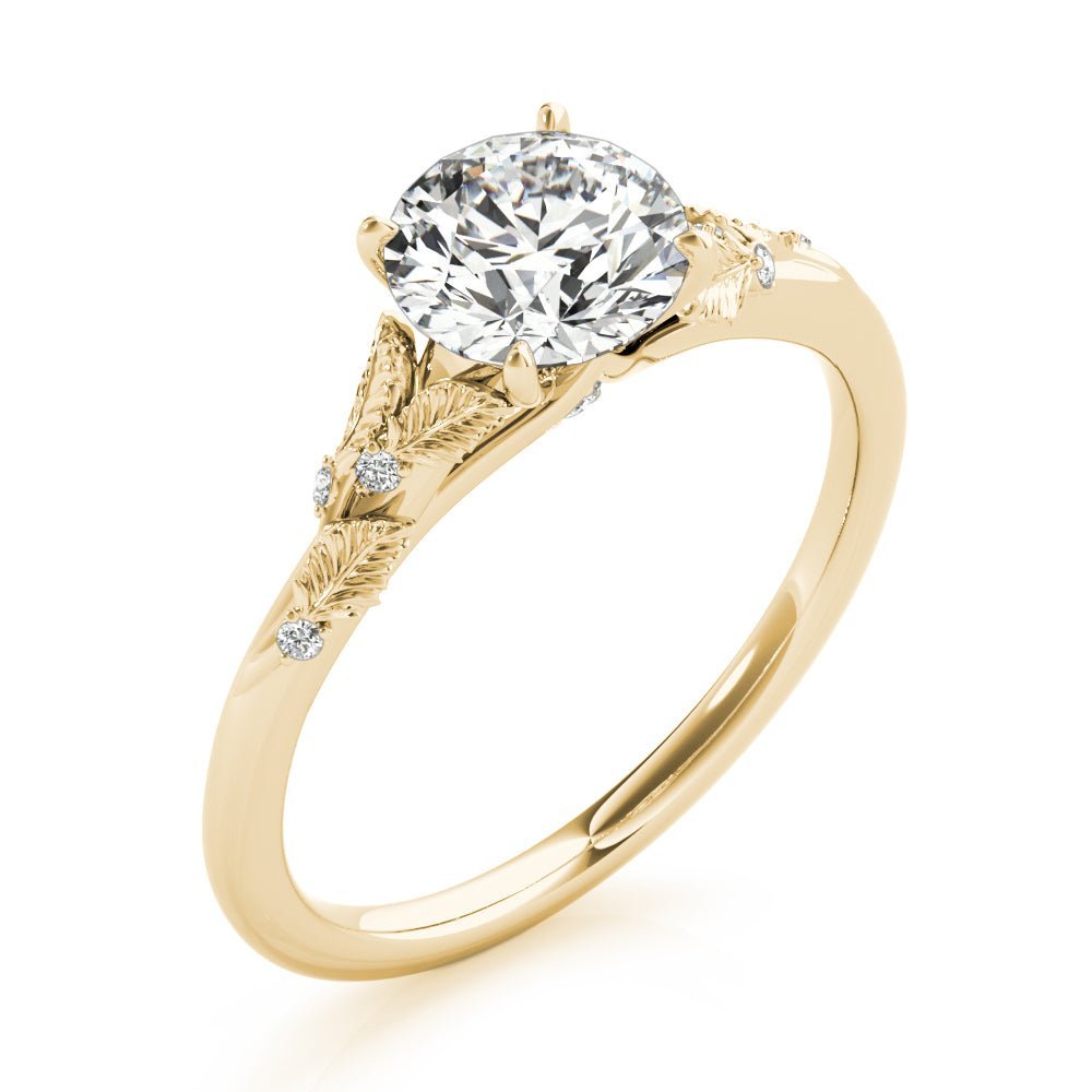 Yellow Gold Round Leaves Engagement Ring Side