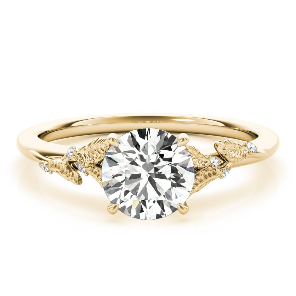 Round Leaves Yellow Gold Engagement Ring