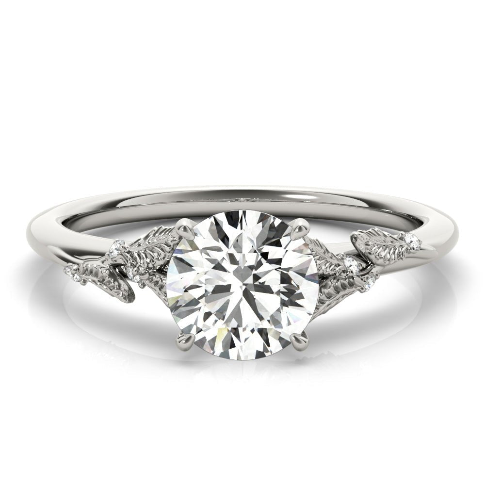 Round Leaves White Gold Engagement Ring