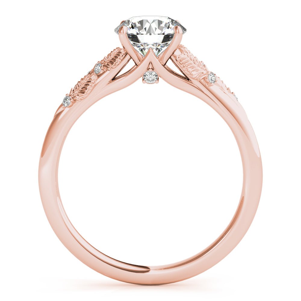 Rose Gold Round Leaves Engagement Ring Side