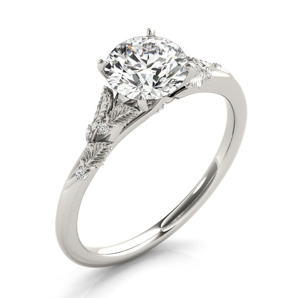 White Gold Round Leaves Engagement Ring Side
