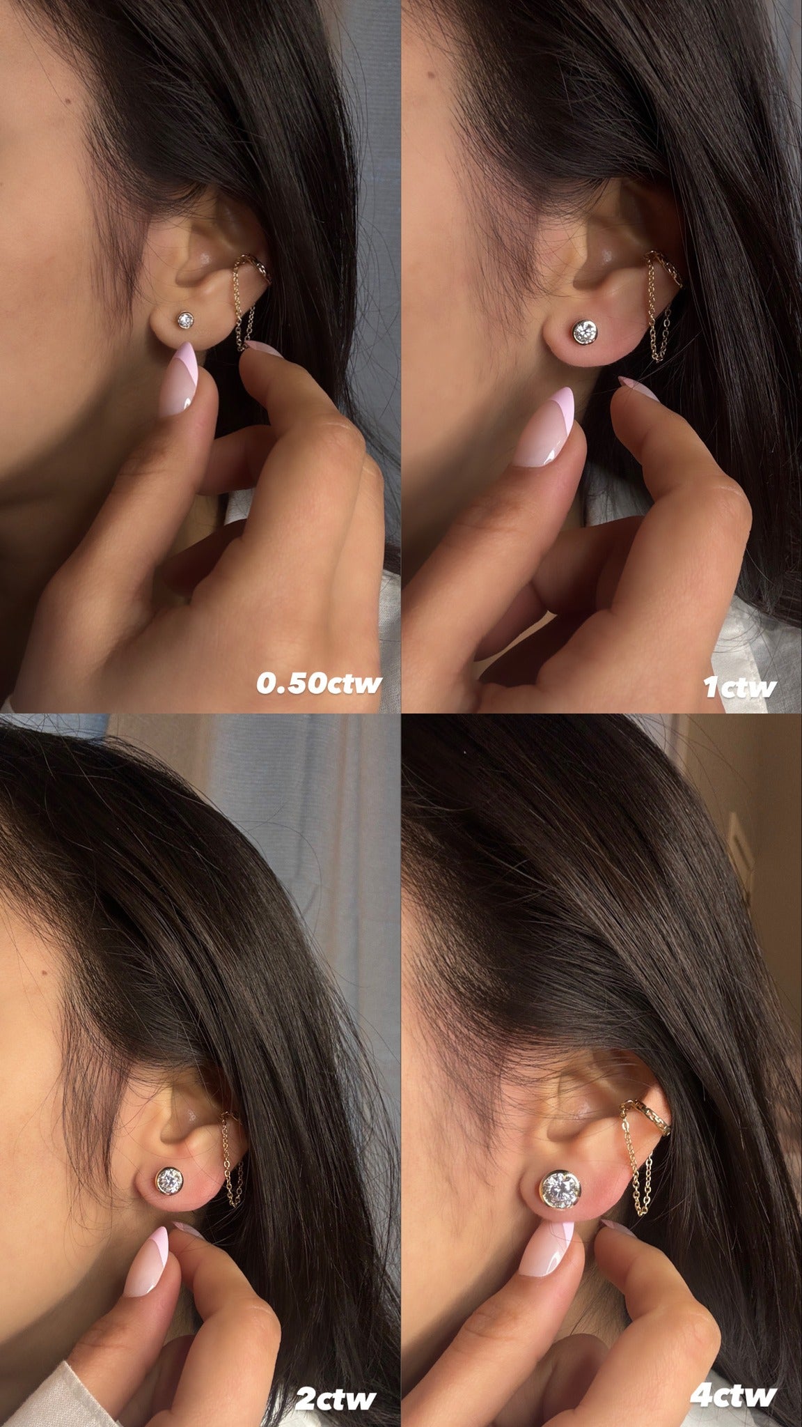 Diamond Bezel Studs 14k Earrings size chart