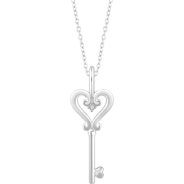 Diamond Key Pendant Necklace Sterling Silver