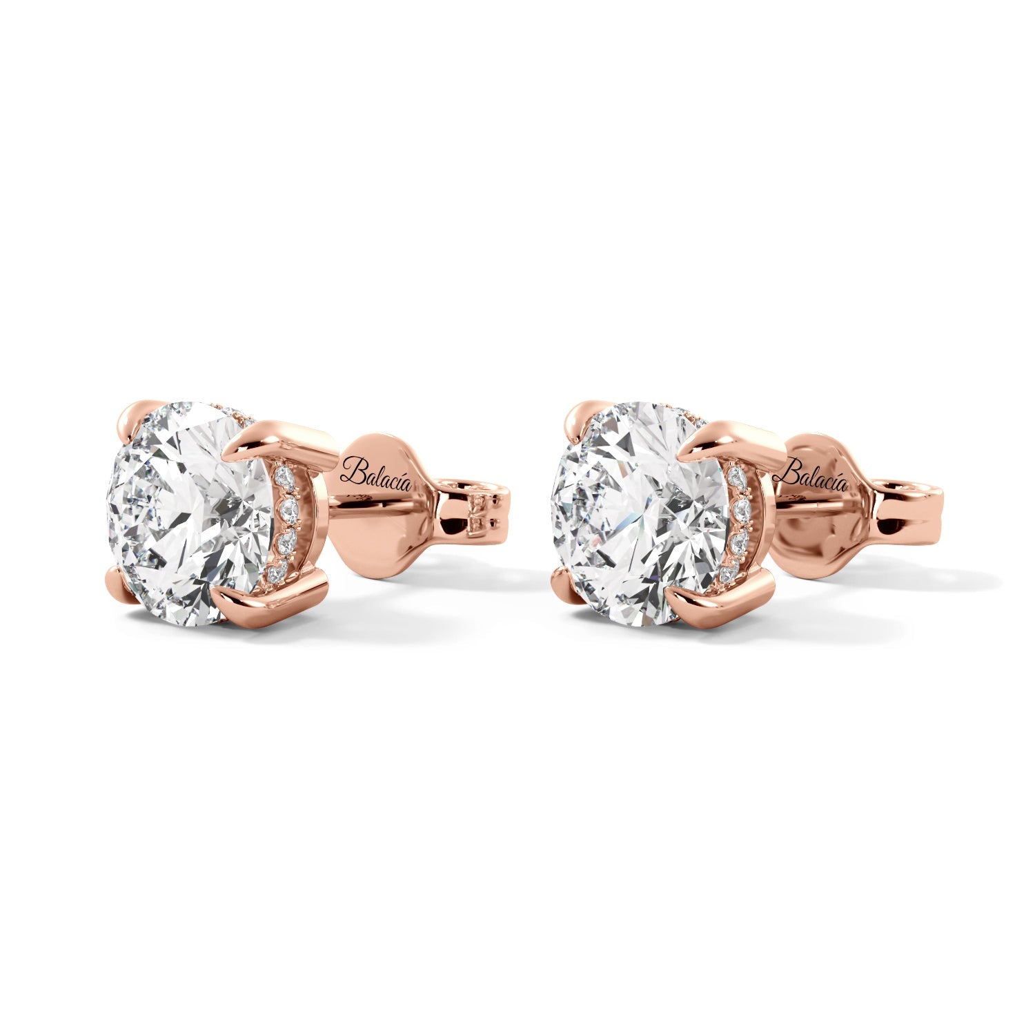 lab diamond rose gold earrings hidden halo