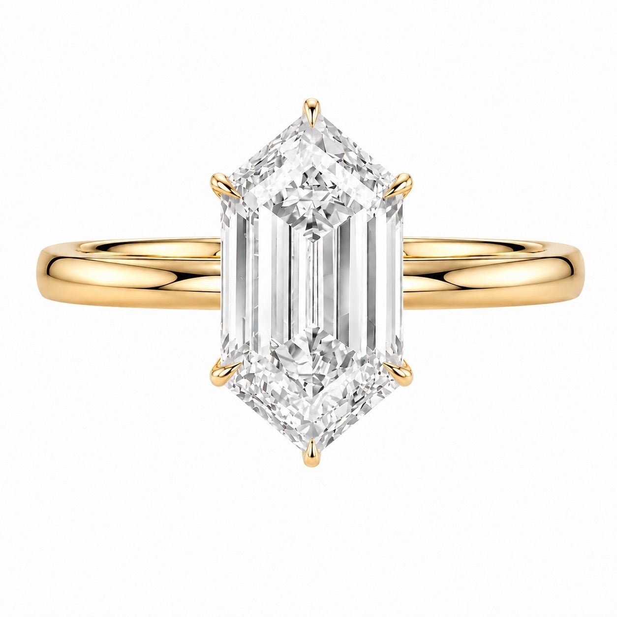 Dutch Marquise Step Cut Hexagon Diamond Yellow Gold Engagement Ring