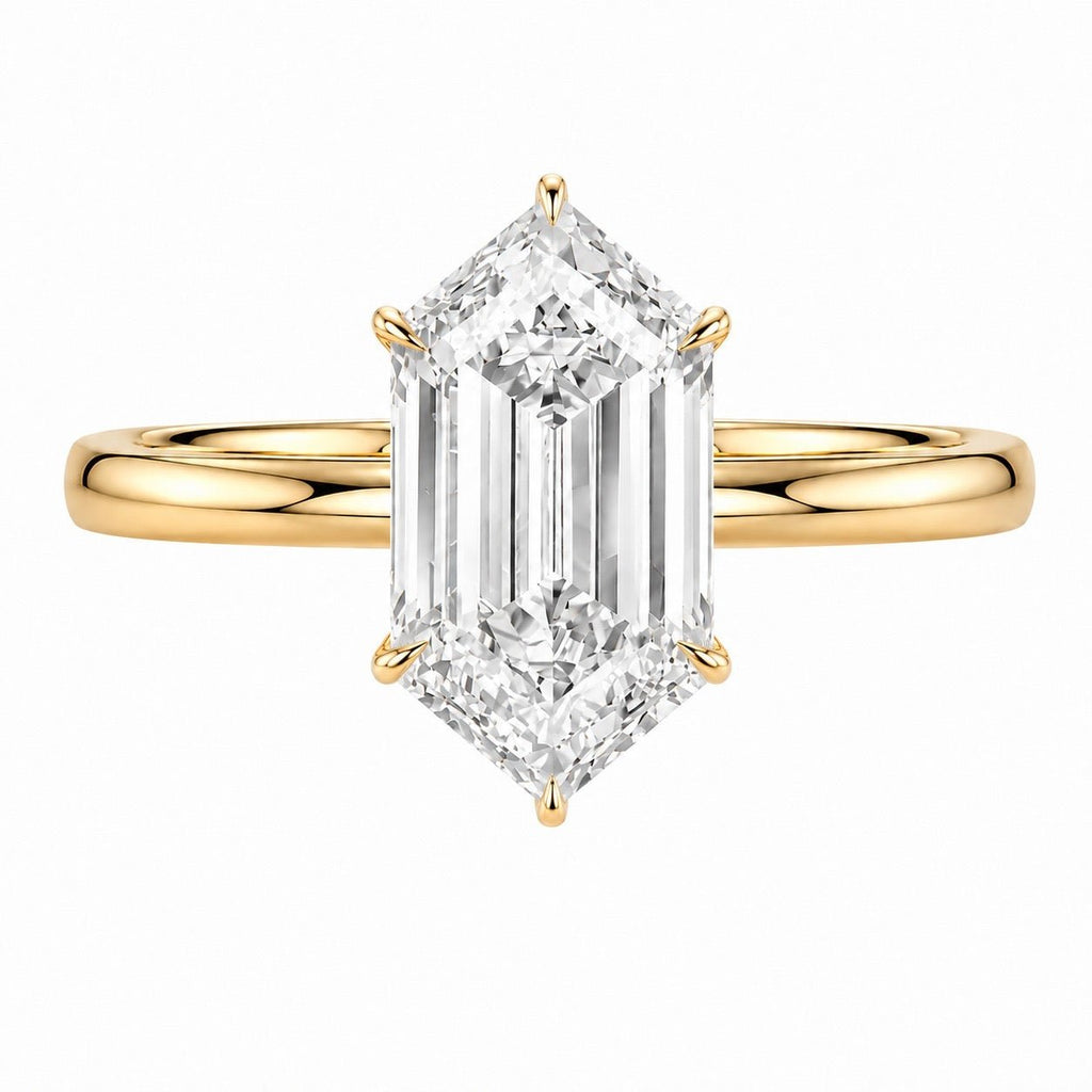 Dutch Marquise Step Cut Hexagon Diamond Yellow Gold Engagement Ring