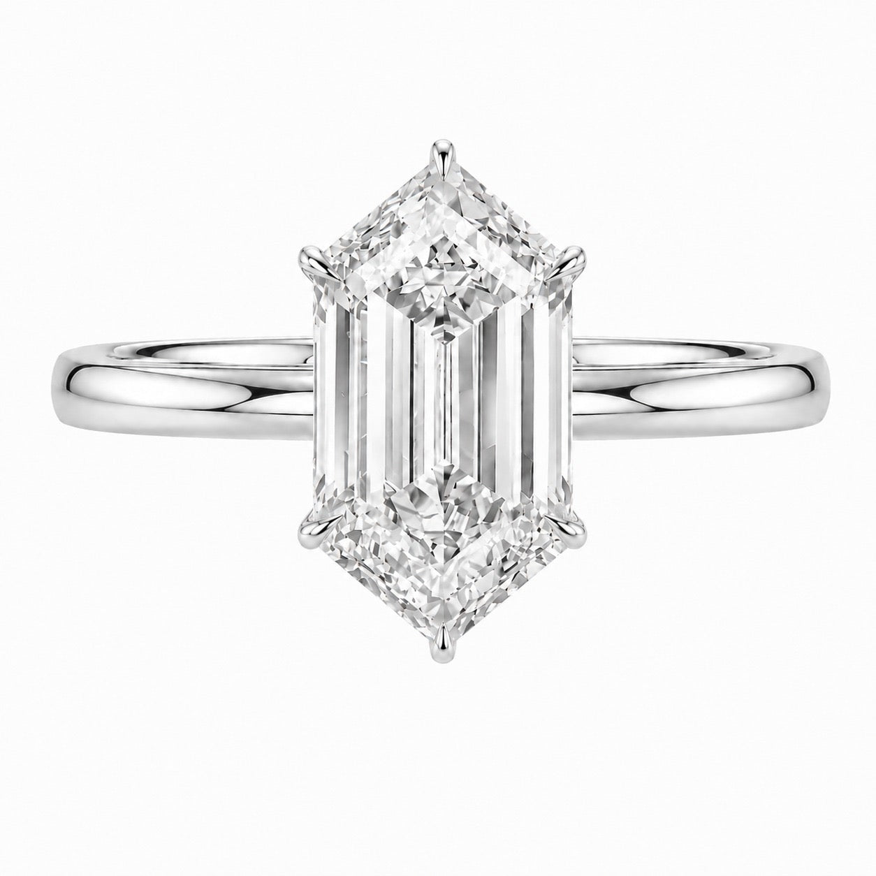 Dutch Marquise Step Cut Hexagon Diamond White Gold Engagement Ring