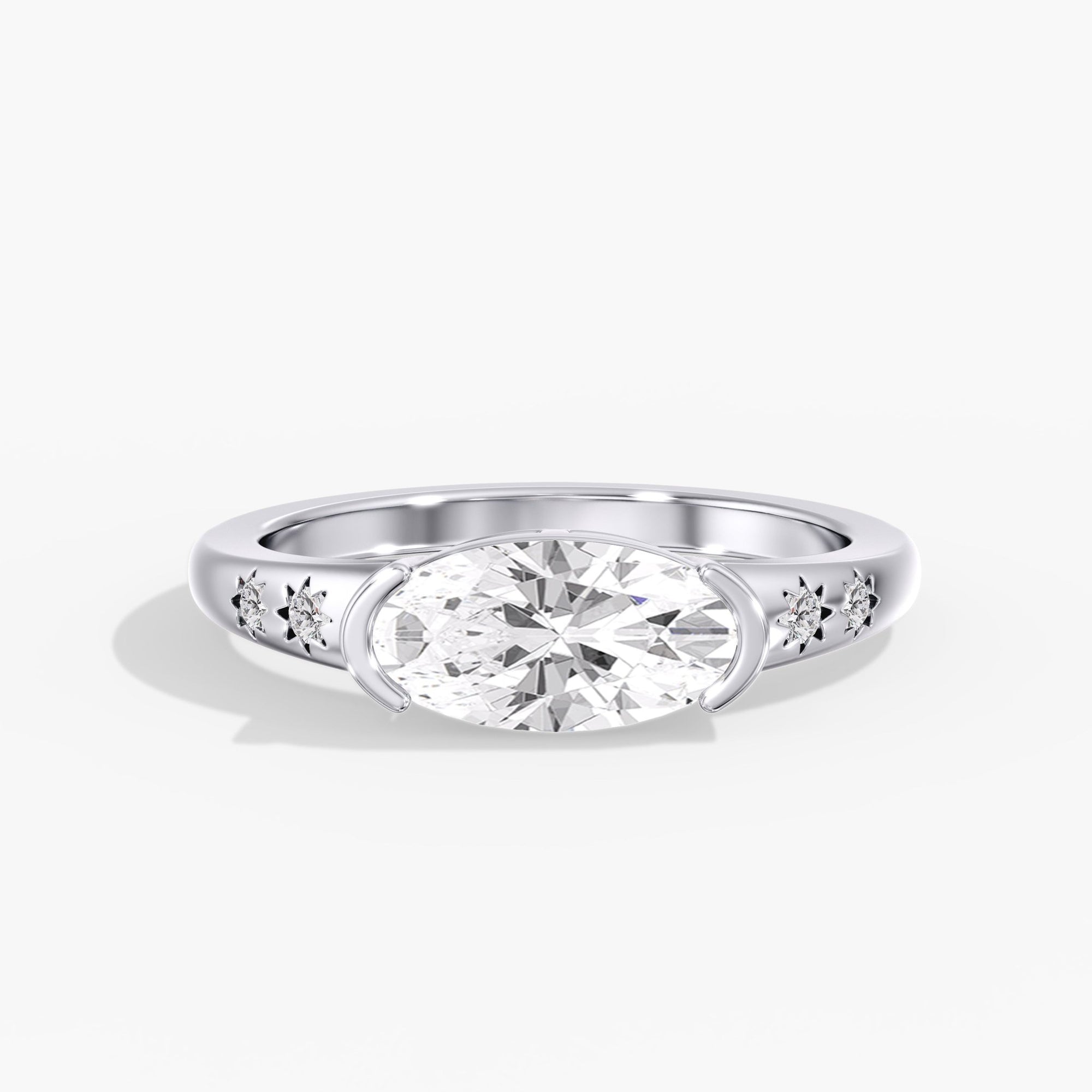 East West Half Bezel Diamond Studded Ring Top View