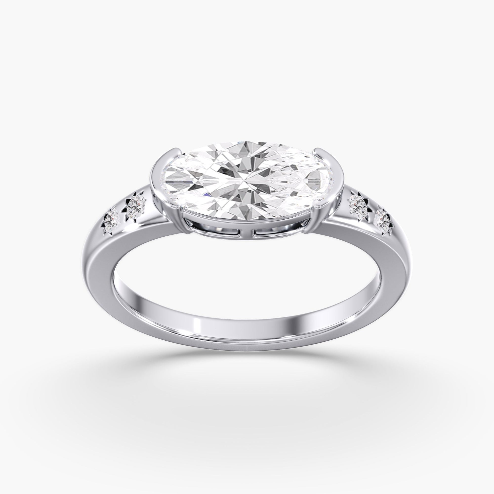 East West Half Bezel Diamond Studded Ring