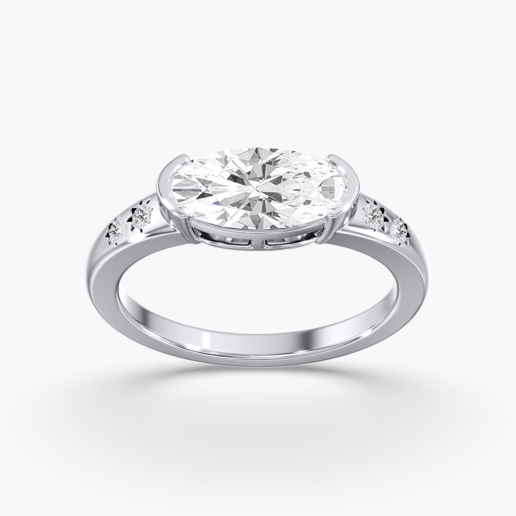 East West Half Bezel Diamond Studded Ring