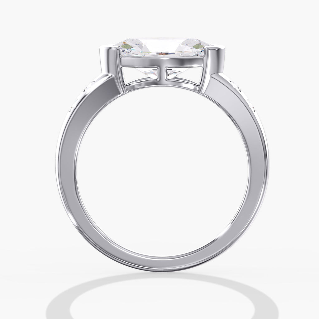 East West Half Bezel Diamond Studded Ring Side View