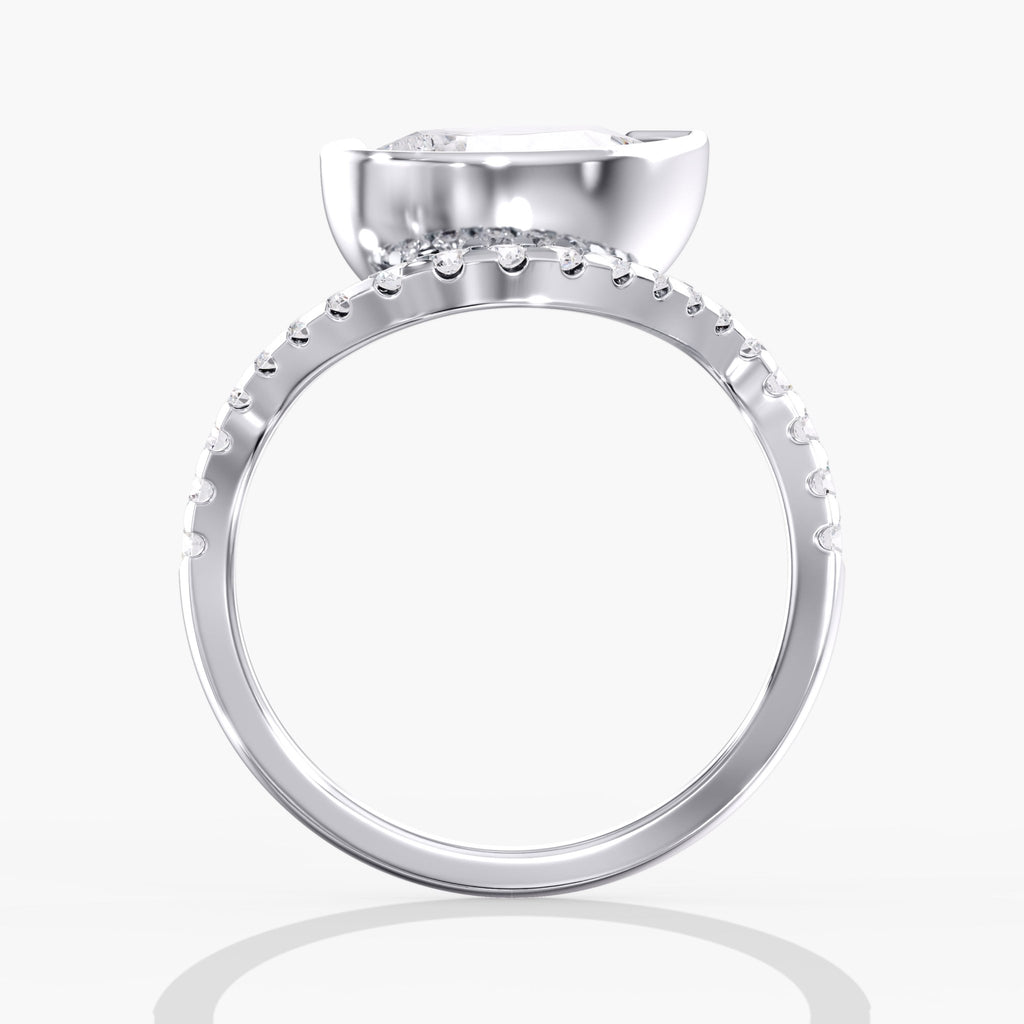 East West Pear Diamonds Tilted Bezel Pave Ring Side View