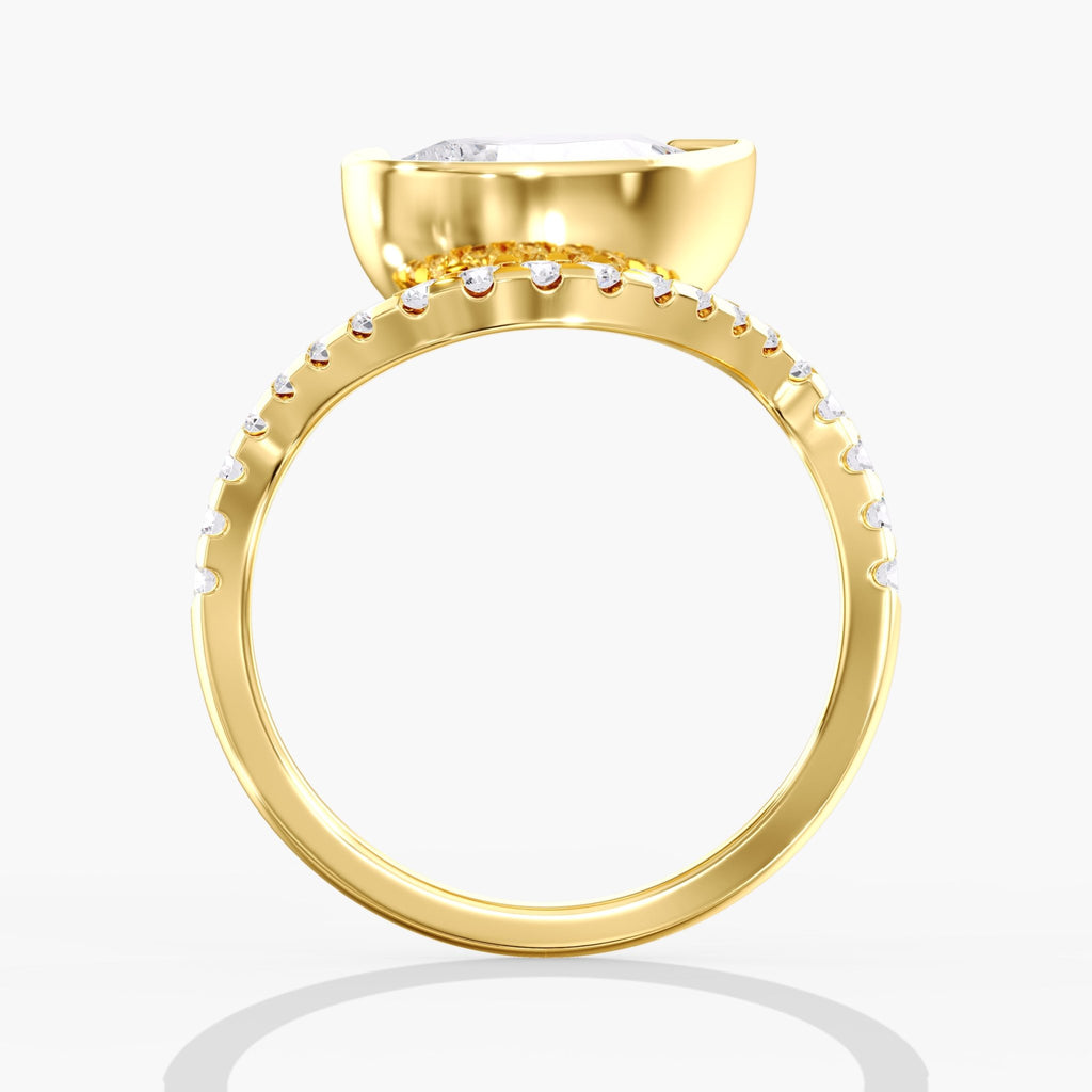 Yellow Gold East West Pear Diamonds Tilted Bezel Pave Ring Side View