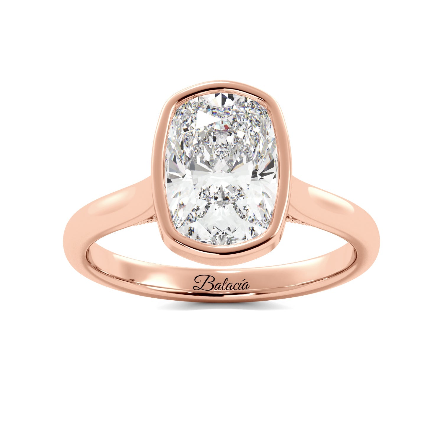 Rose Gold Elongated Cushion Bezel Floral Filigree Engagement Ring