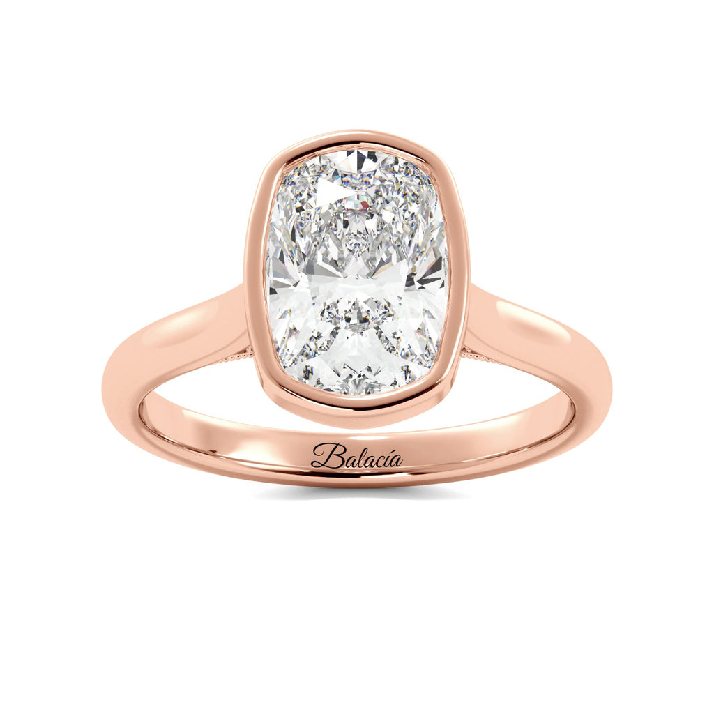 Rose Gold Elongated Cushion Bezel Floral Filigree Engagement Ring